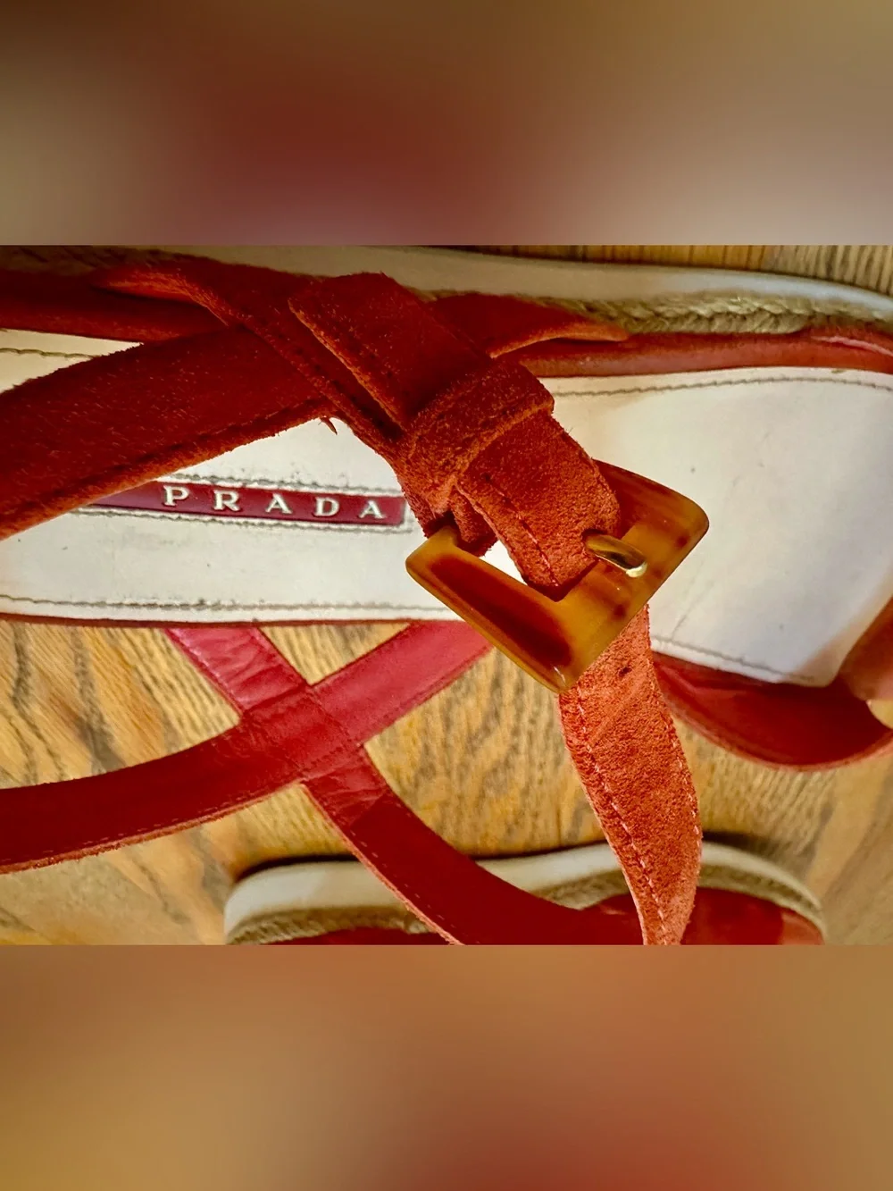 Prada suede espadrille sandals in orange with a platform sole